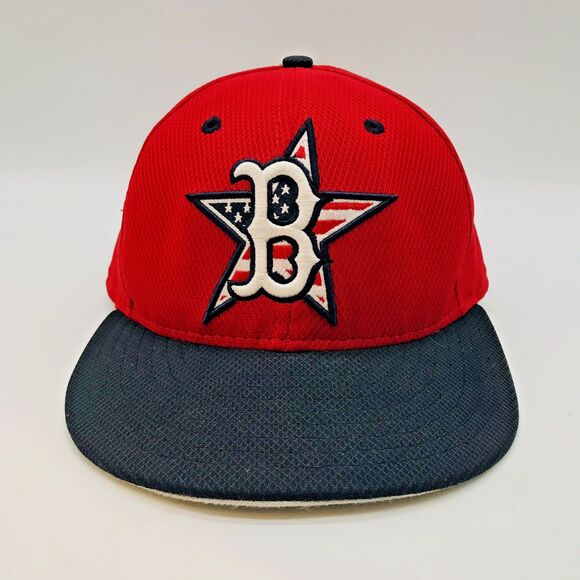Boston Red Sox MLB Logo Hat Mens 7 1/4 New Era 59FIFTY Red & Black Flag Star Cap - Picture 1 of 12